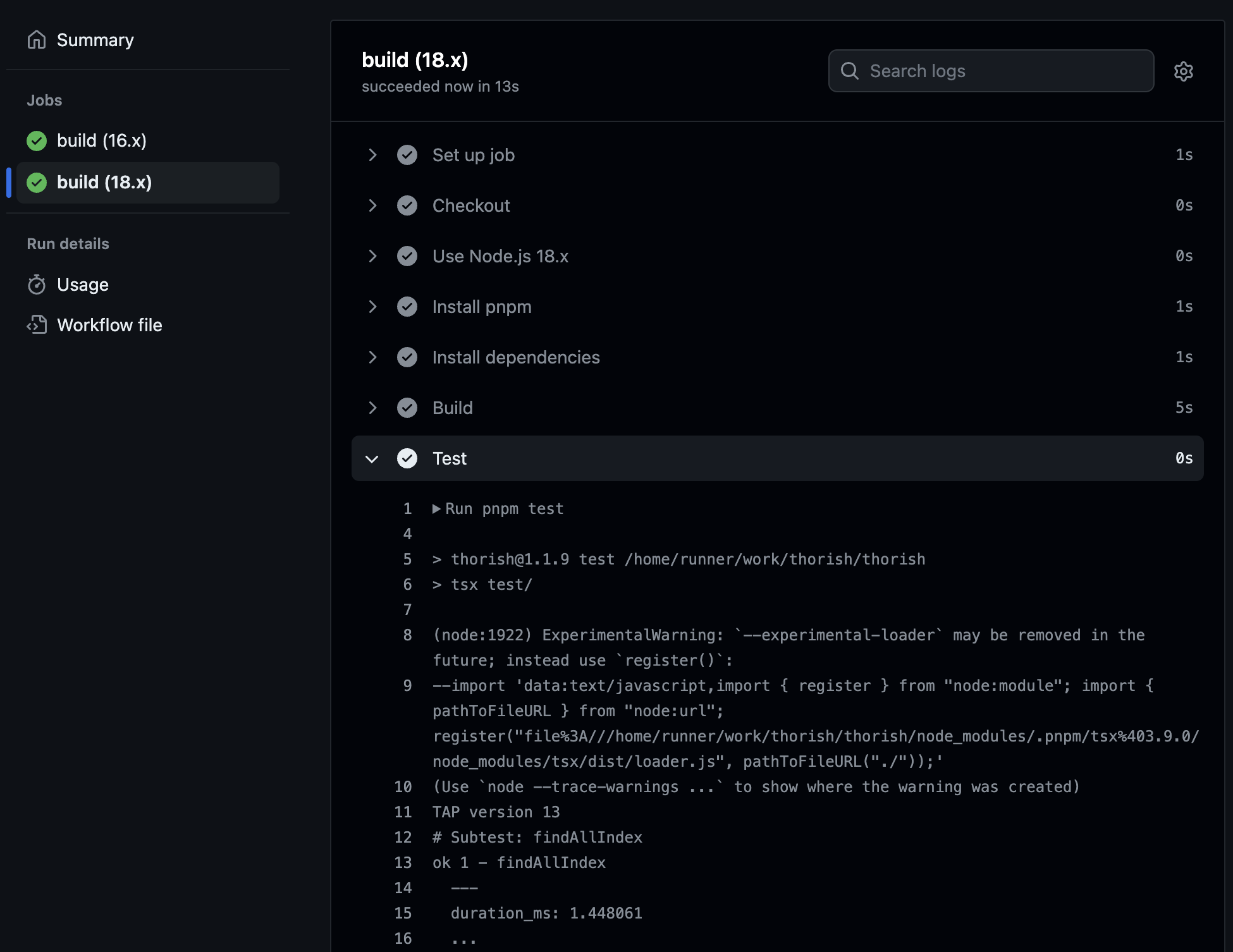 A screenshot of a GitHub
Actions test process.